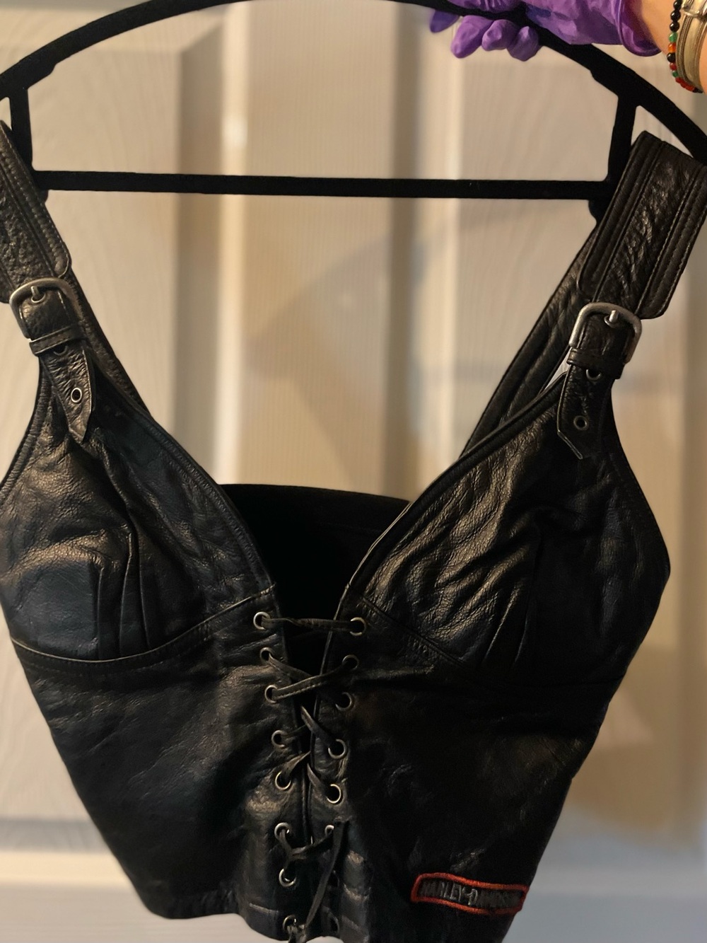 Harley-Davidson Black Genuine Leather Lace-Up Corset Top - Picture 2 of 9